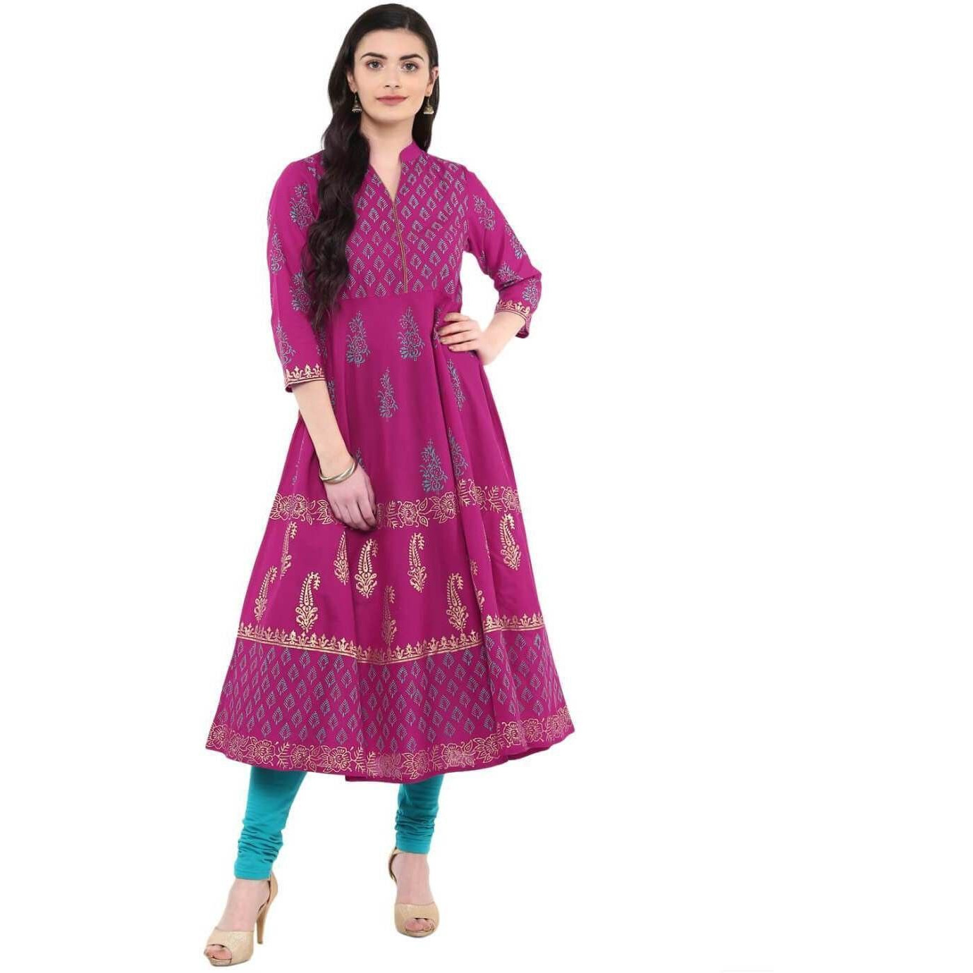 NOZ2TOZ Women Printed Anarkali Kurta Purple